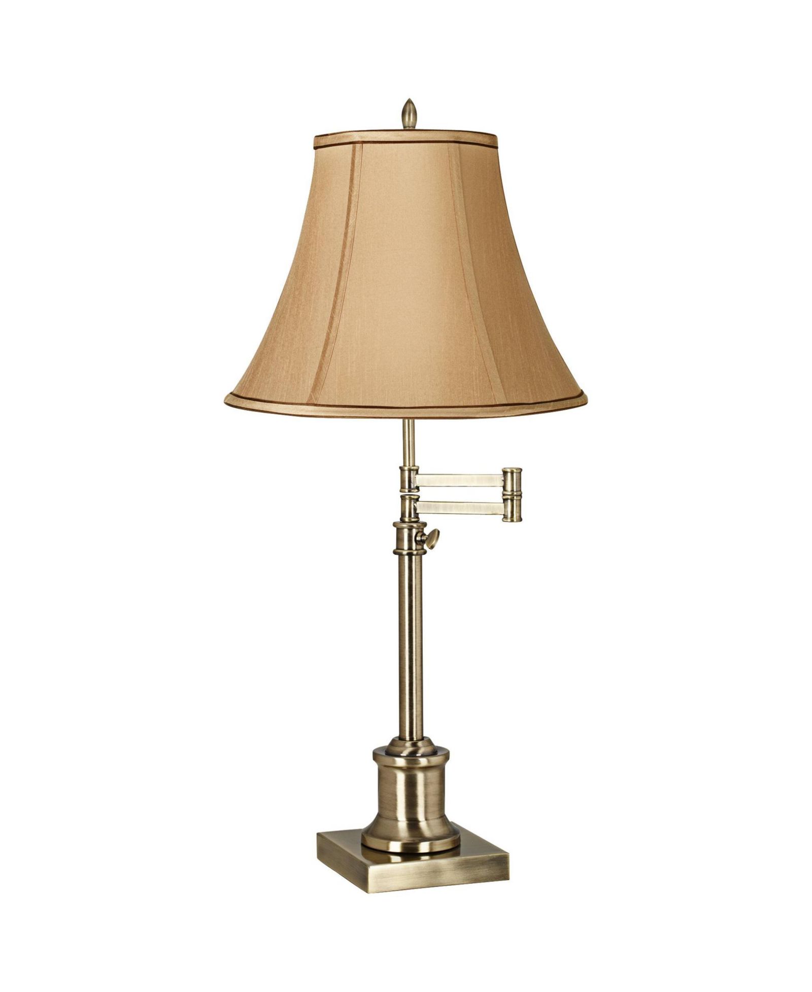 Настольная лампа 360 Lighting Traditional Swing Arm с регулируемой высотой 36" Tall Antique Brass Fabric Bell Shade