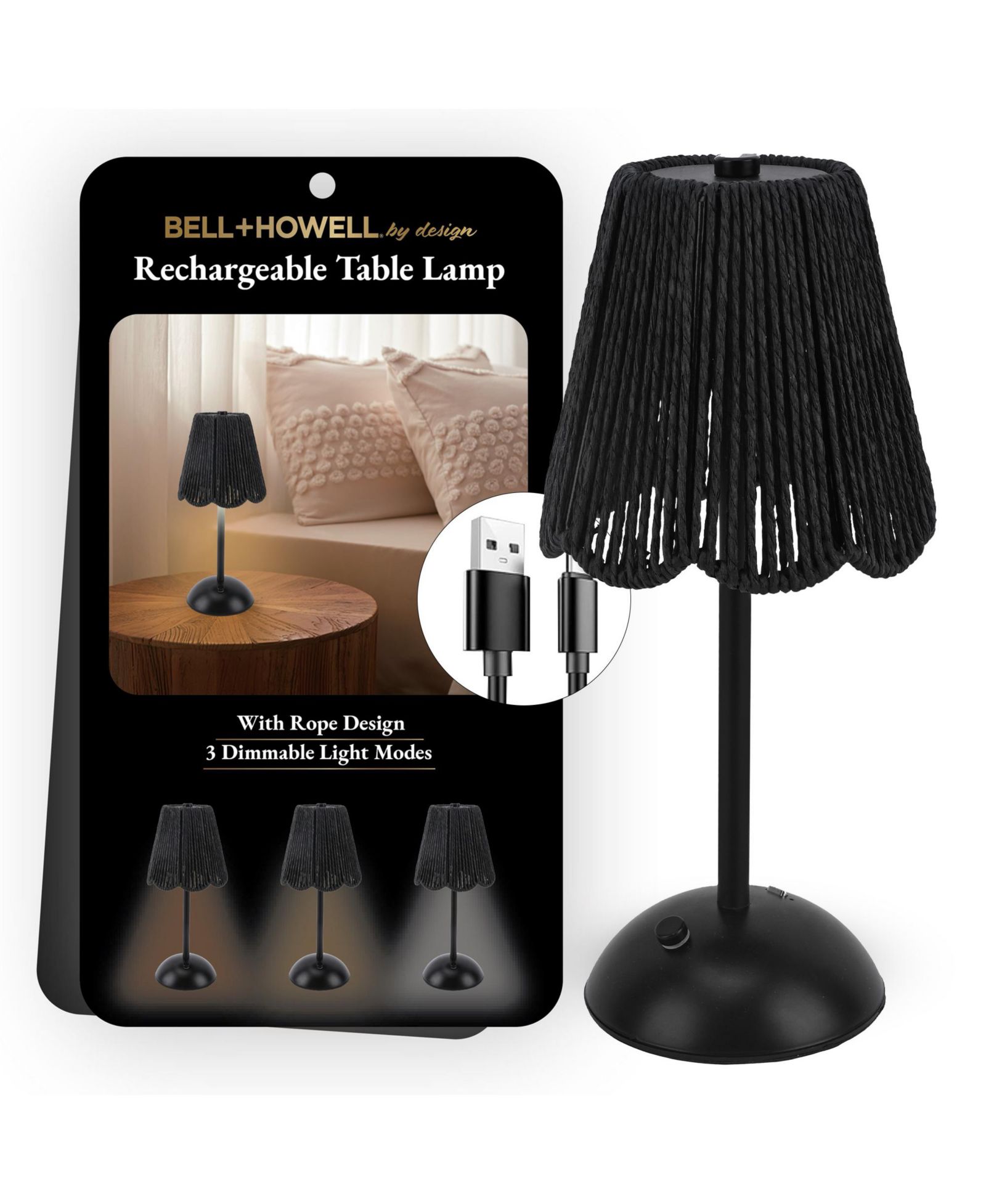 Bell + Howell Rechargeable Rope Design Portable LED Light with 3 Dimmable Modes Table Lamp