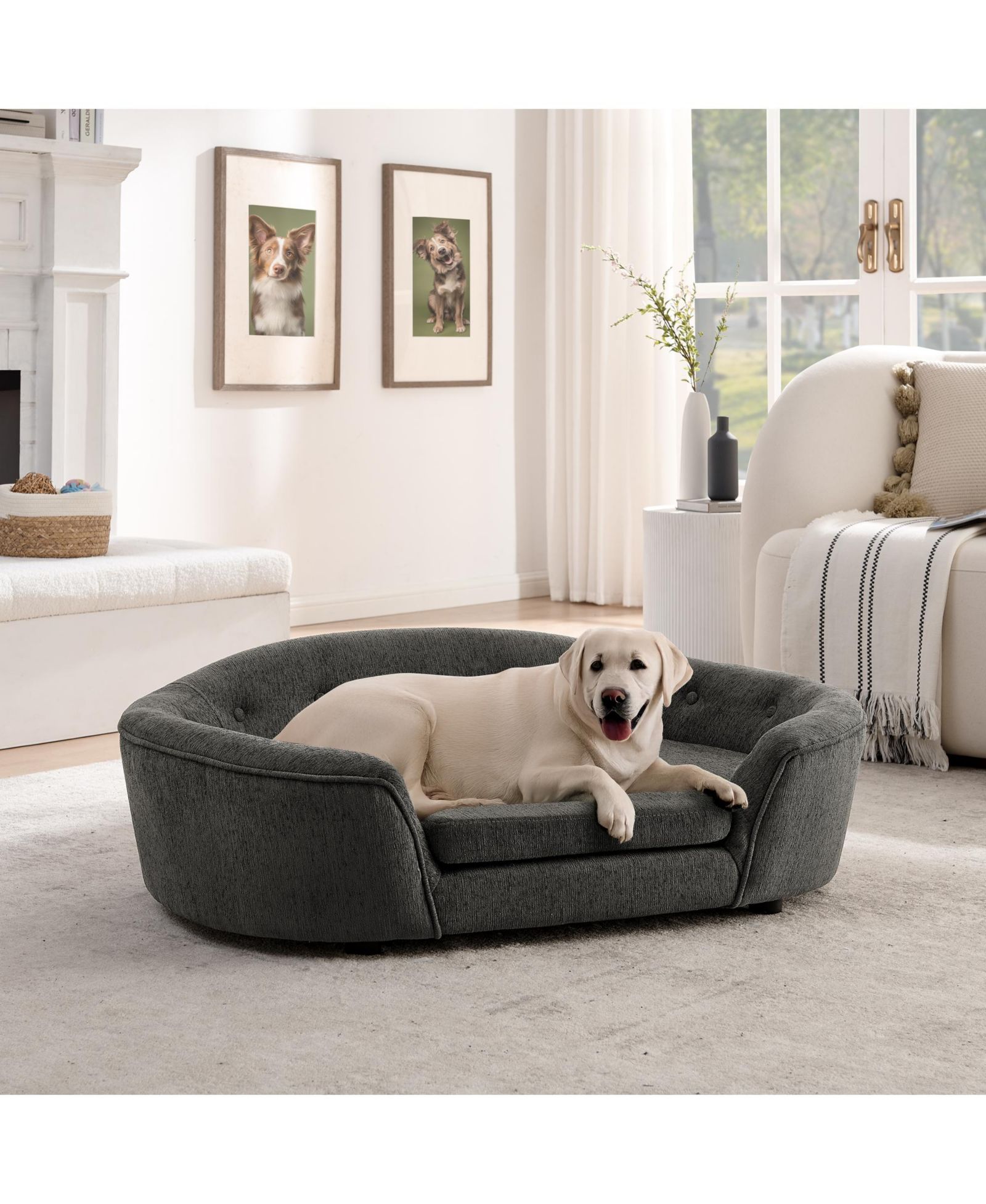 Софа для домашних животных Clihome Modern Dog Bed Oval Semi-Enclosed Linen Soft Pet Couch