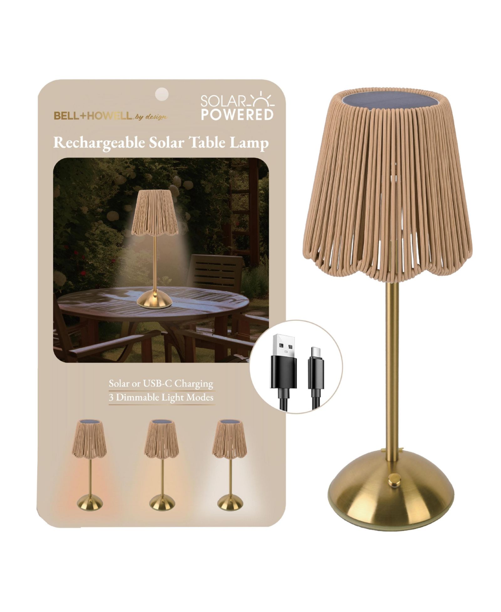 Bell + Howell Rechargeable Solar String Design Portable Indoor Outdoor LED Dimmable Modes Table Lamp