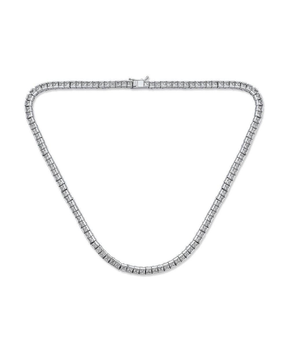 Колье Bling Jewelry Cocktail Cubic Zirconia Princess Cut Channel Set Statement Tennis Necklace