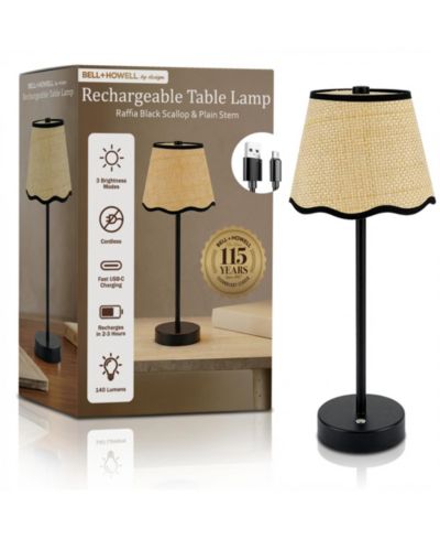 Настольная лампа Bell + Howell Raffia Scallop Shade с сенсорным управлением, перезаряжаемая, светодиодная, диммируемая, беспроводная