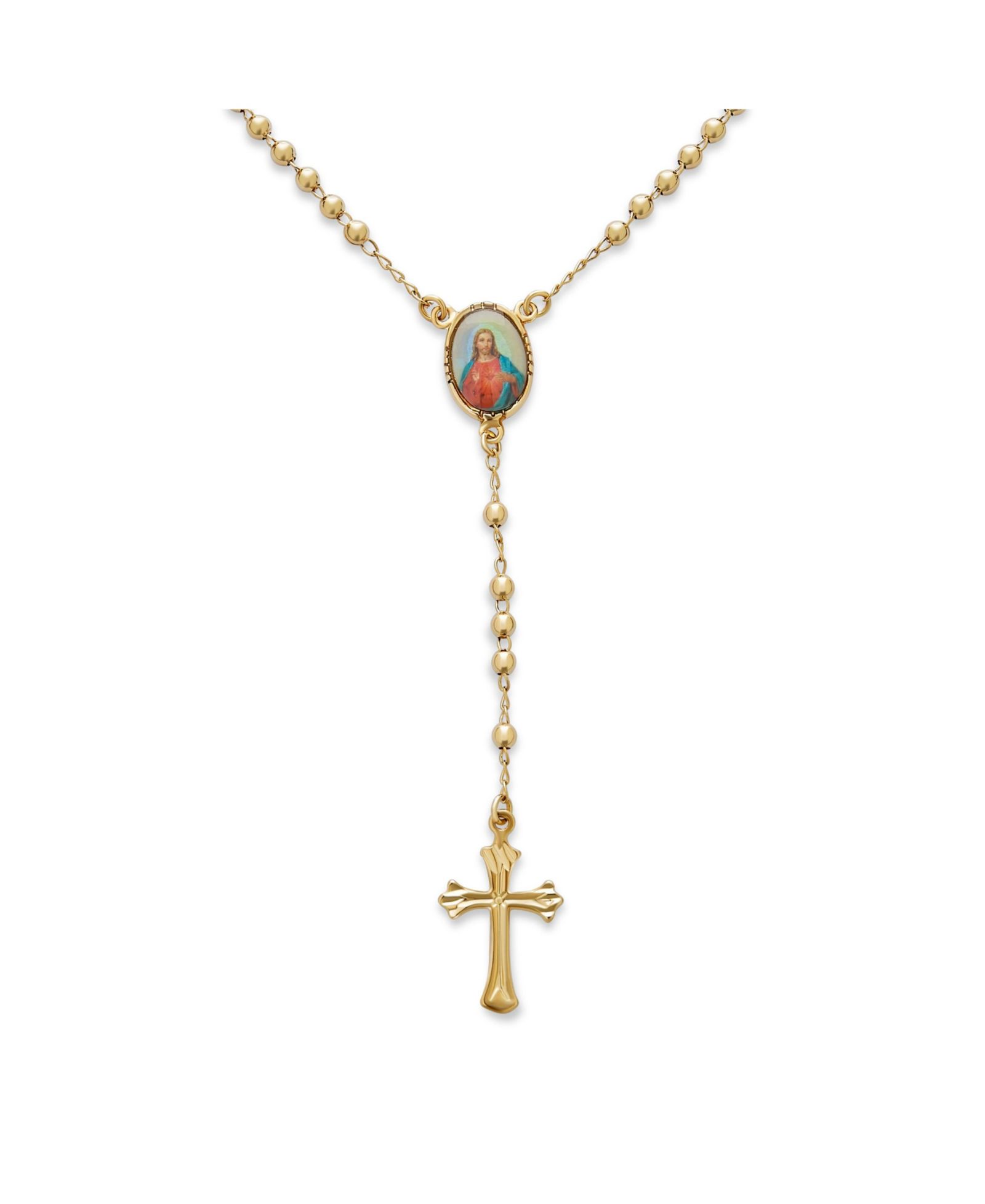 Религиозное ожерелье Bling Jewelry Rosario Beads Scared Heart of Jesus Cross 18K Gold Plated
