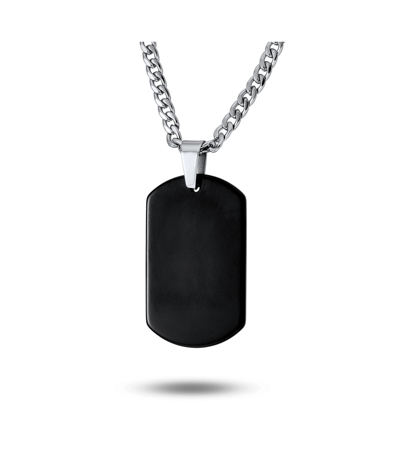 Bling Jewelry Men's Dog Tag Pendant Necklace Plain Blank Stainless Steel 24 Inch Chain