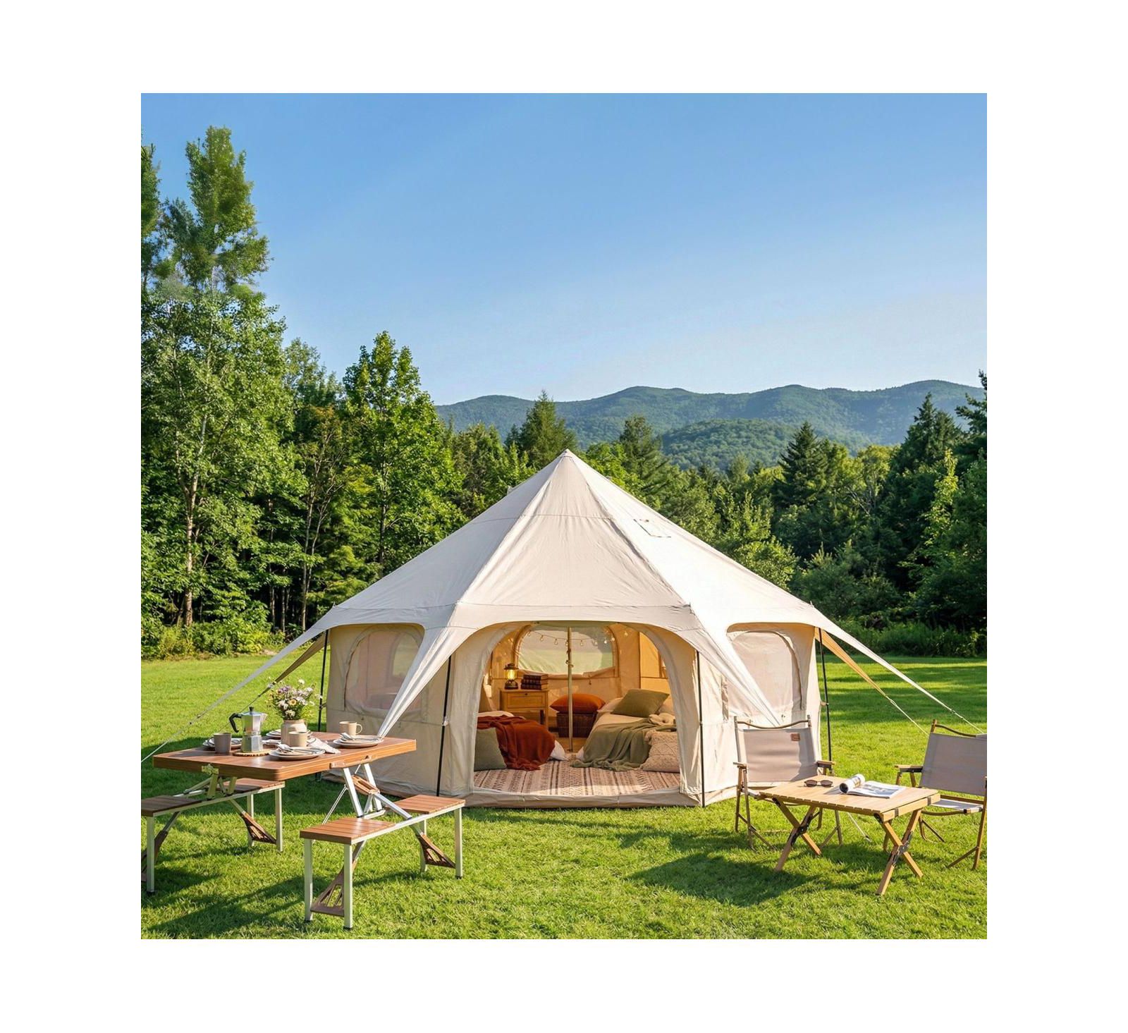 Streamdale Furniture 14.8feet x 9.2feet Spacious 600D Oxford All-Season Bell Tent with Roll-Up Walls