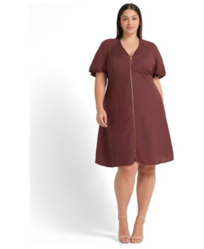 ESTELLE Women's Heather Linen Zip-Front Fit Flare Mini Dress