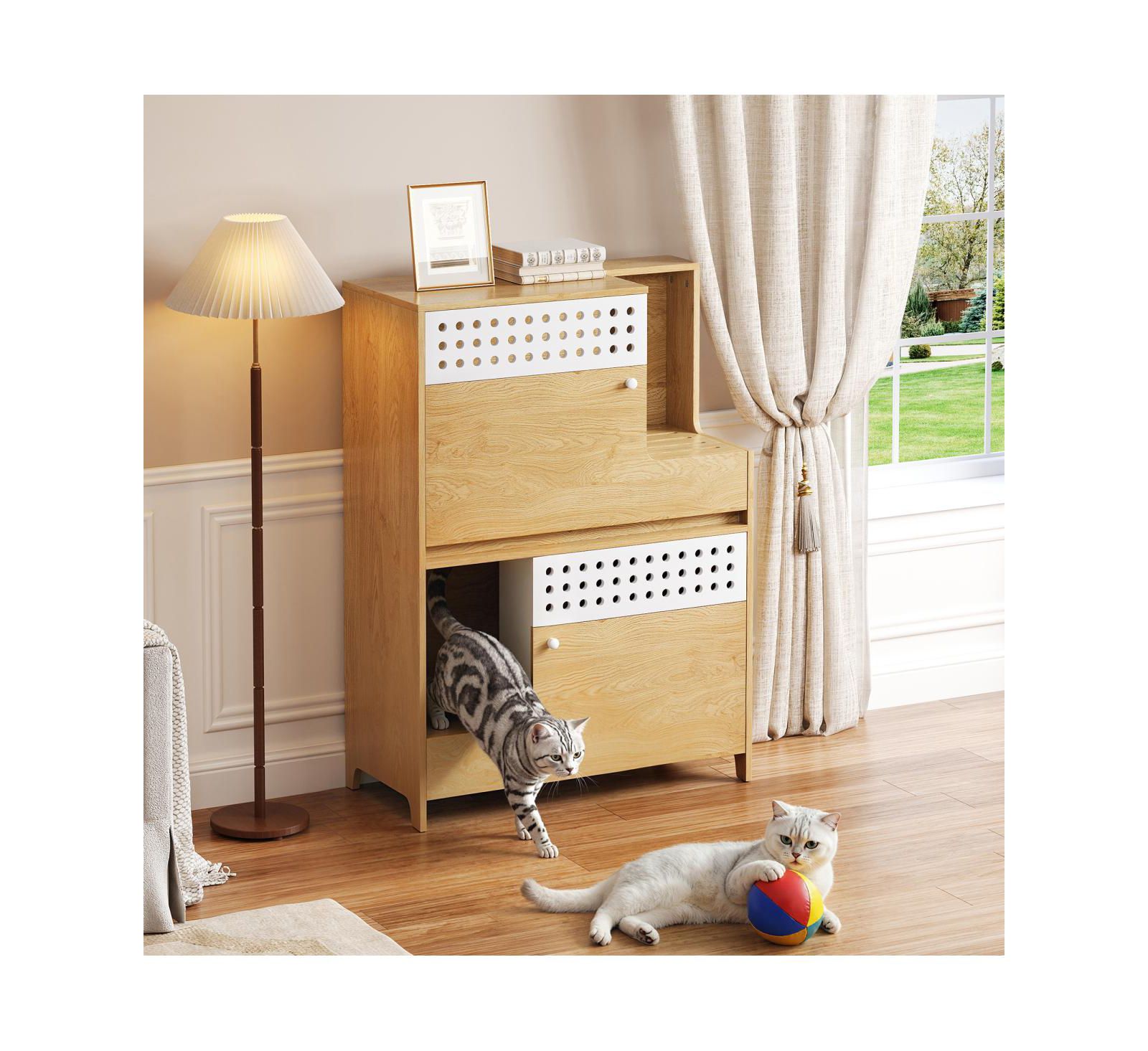 Streamdale Furniture 2-in-1 Cat Litter Box Enclosure Side Table with Storage