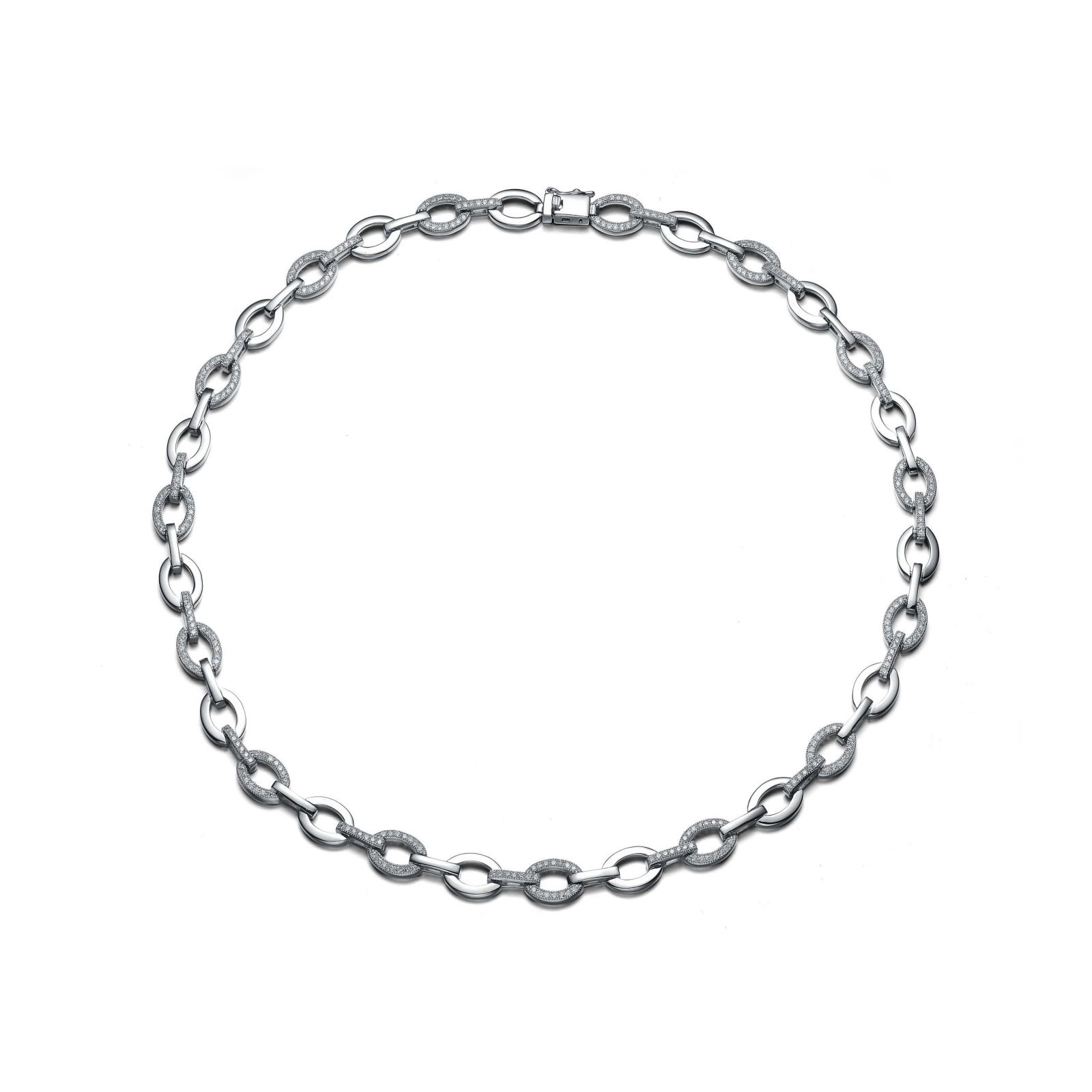 Ожерелье Genevive Brilliant Gold Plated Micro CZ Pave Oval Link