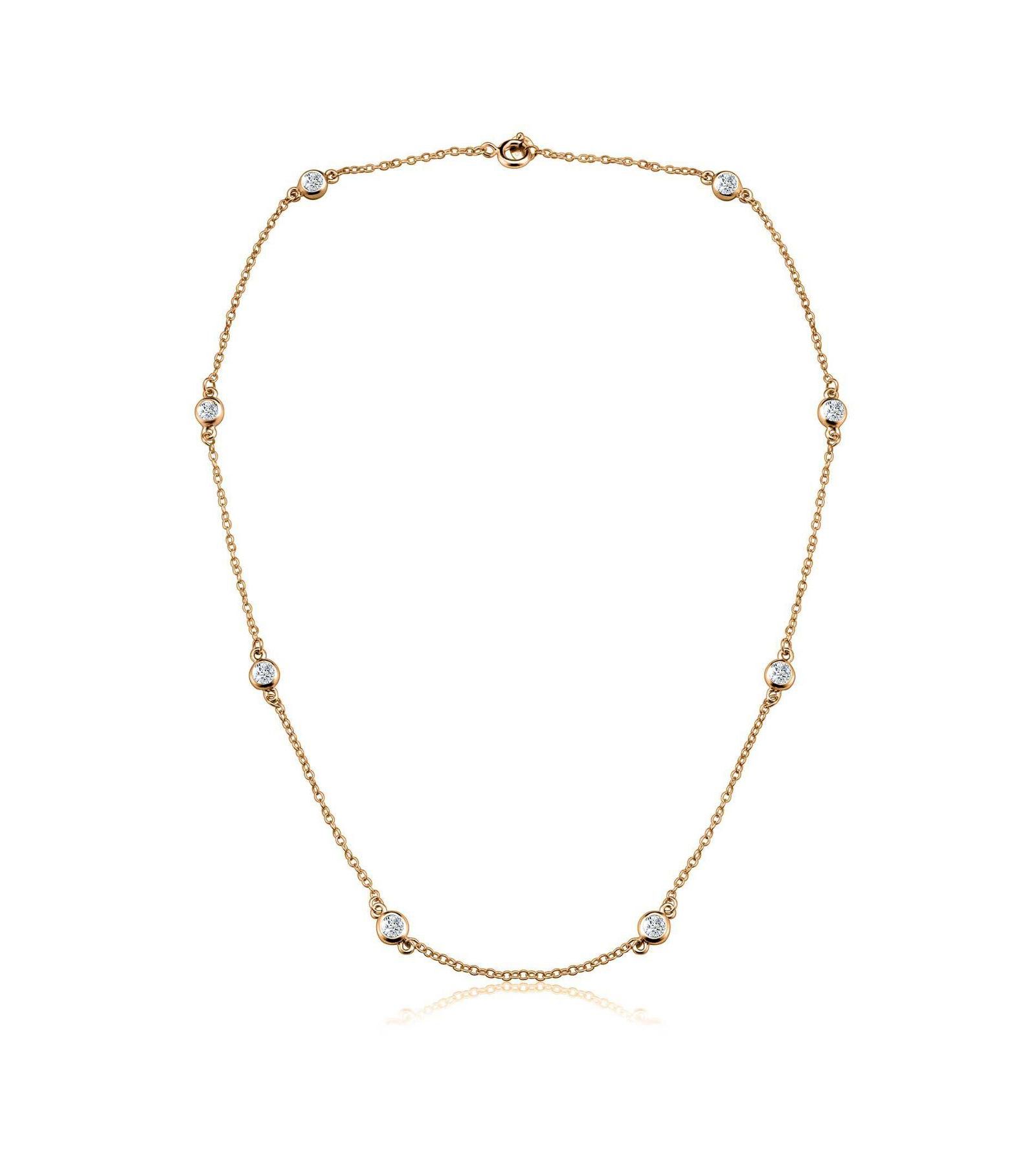 Genevive Minimalist Sterling Silver Dainty Station CZ Bezel-set Necklace