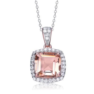 Genevive Elegant Gold Plated Cushion-Cut CZ Pendant Necklace
