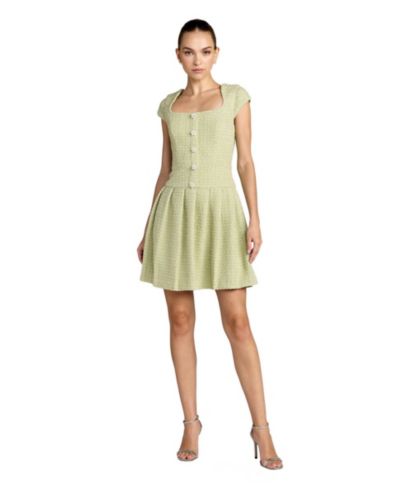 Mac Duggal Women's Boucle Cap Sleeve Pleated Skirt Mini Dress