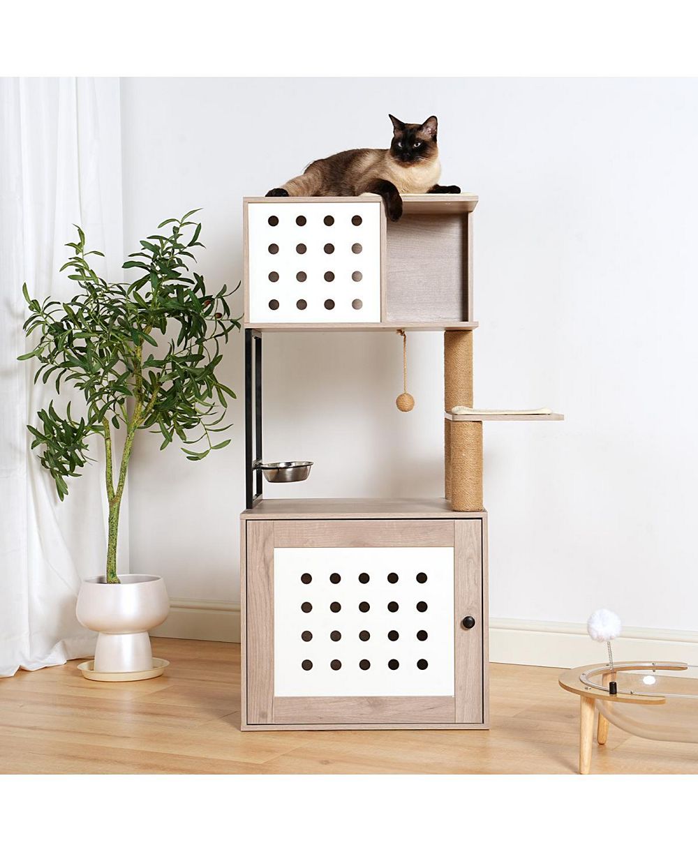 Streamdale Furniture All-in-One Cat Tree with Litter Box Enclosure and Scratching Posts