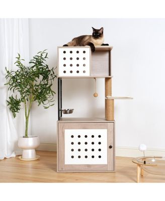 Streamdale Furniture All-in-One Cat Tree with Litter Box Enclosure and Scratching Posts