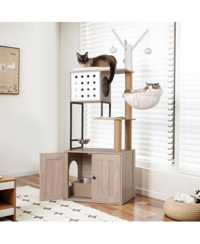 Streamdale Furniture Modern Cat Tree with Litter Box Enclosure and Scratching Posts