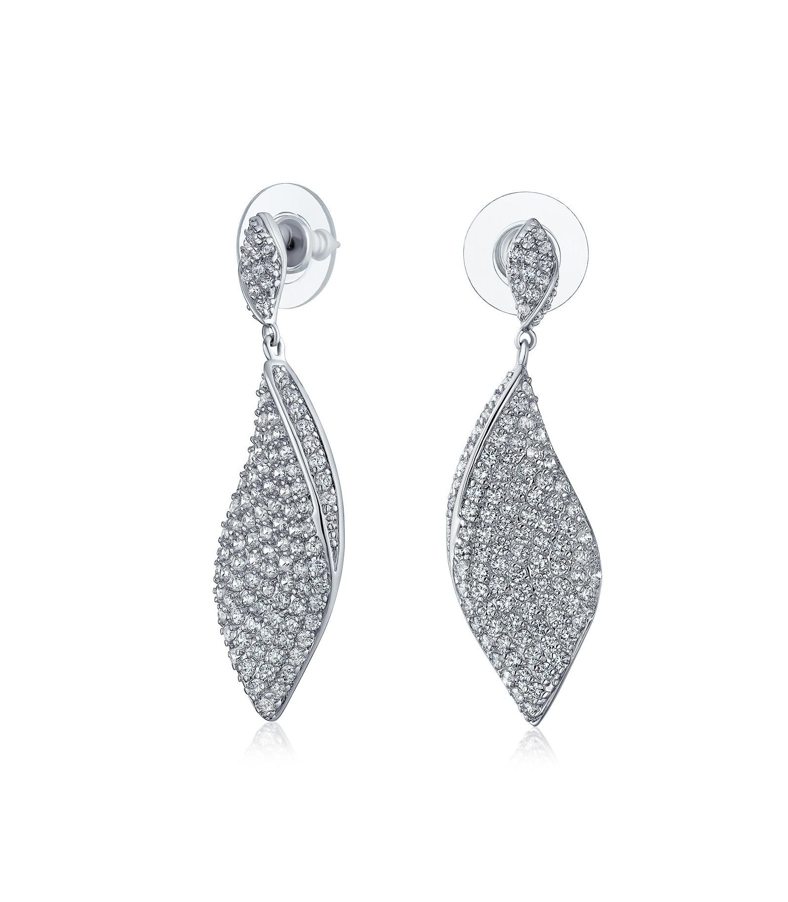 Серьги Bling Jewelry Modern Bridal Pave Cubic Zirconia Dangling Statement Teardrop Chandelier Silver Plated