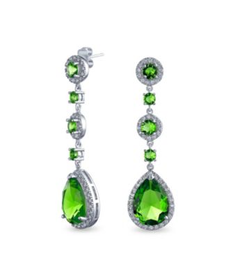 Серьги Bling Jewelry Cocktail Fashion Cubic Zirconia Halo Emerald Green CZ Large Statement Teardrop Chandelier