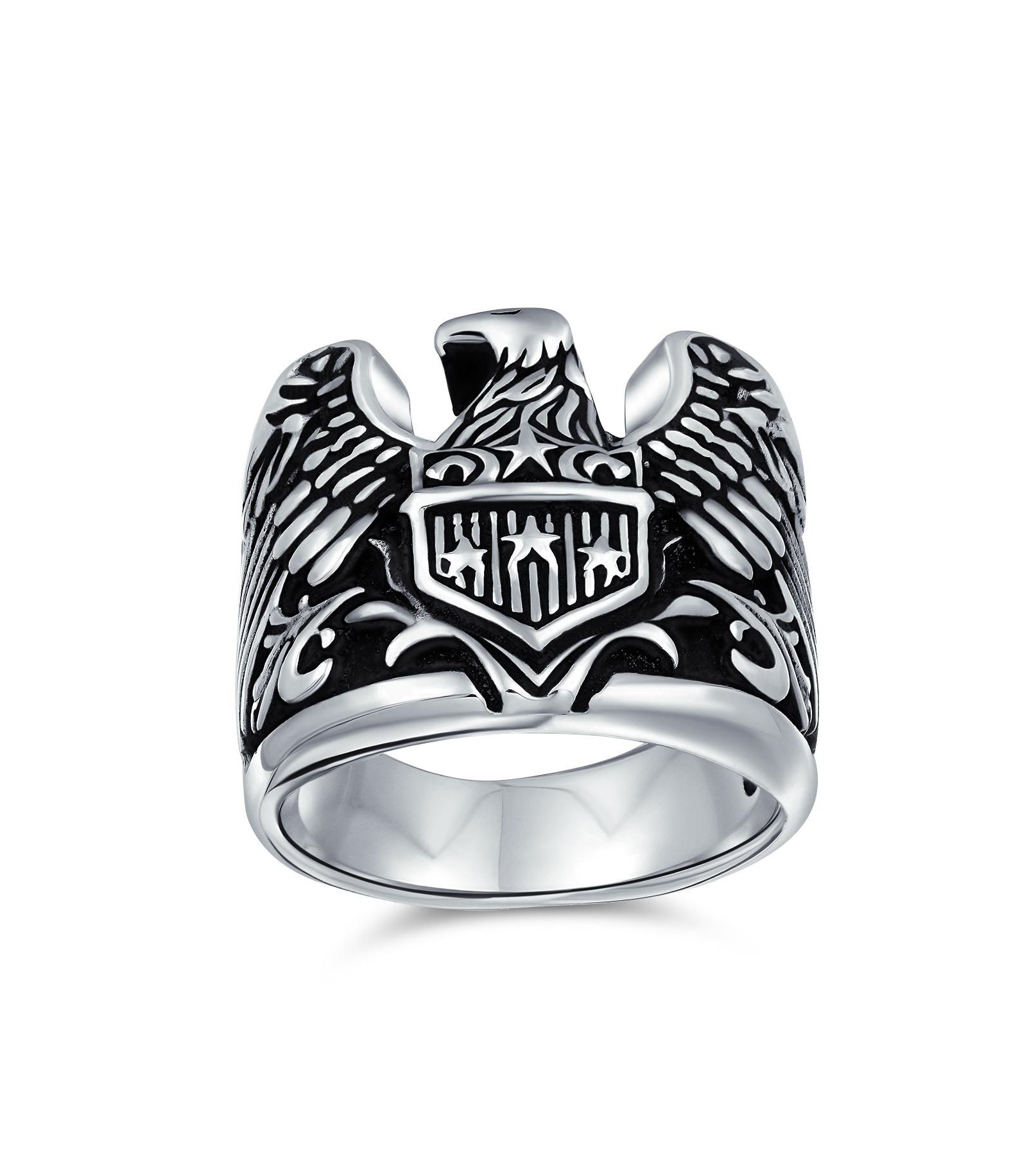 Bling Jewelry Men's Statement Bald Eagle Signet Ring Biker Patriotic Oxidized .925 Sterling Silver
