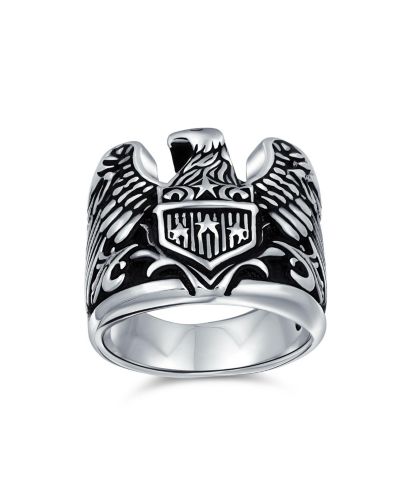 Bling Jewelry Men's Statement Bald Eagle Signet Ring Biker Patriotic Oxidized .925 Sterling Silver