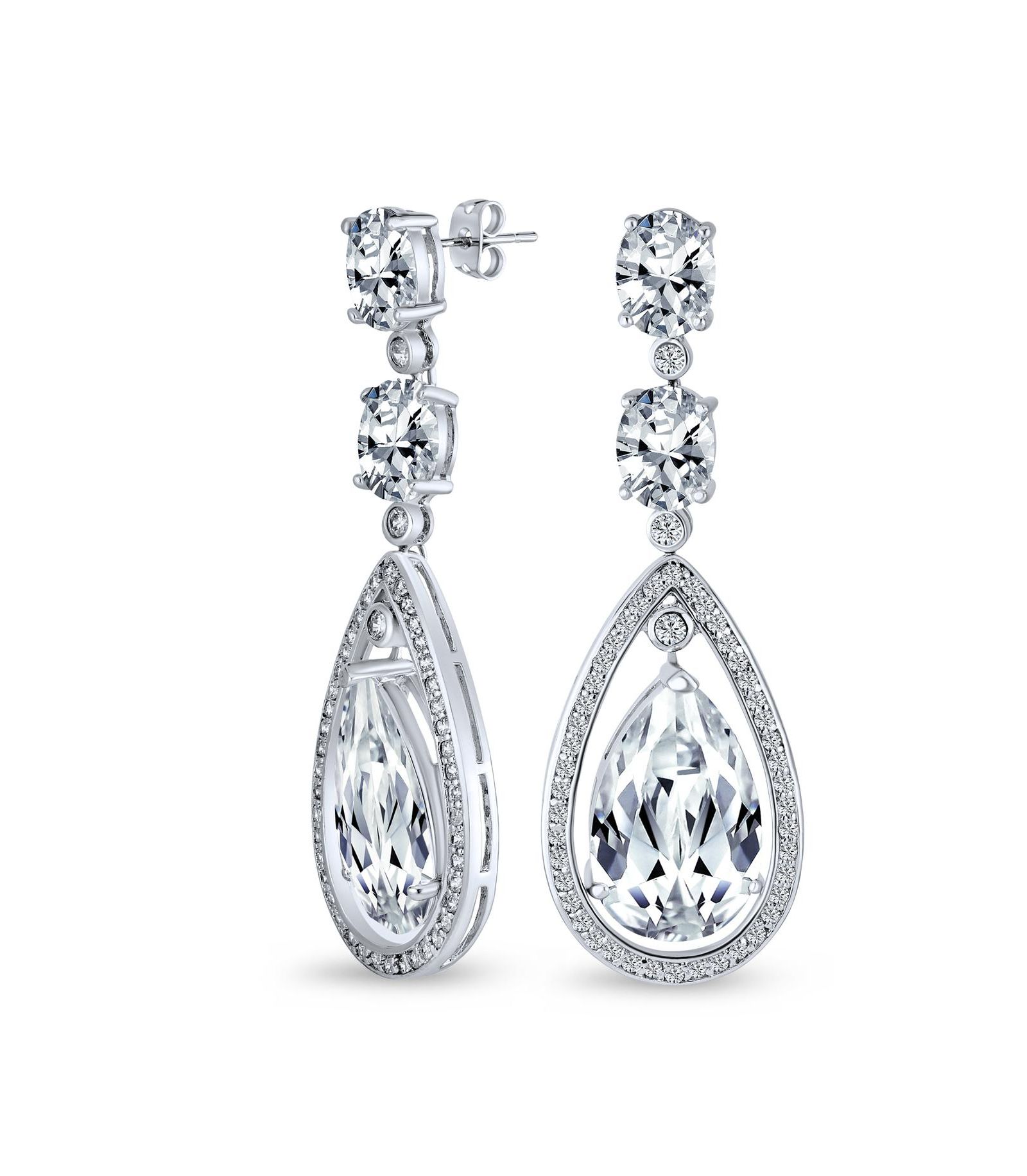 Bling Jewelry Cocktail Cubic Zirconia Large Statement Teardrop CZ Chandelier Earrings