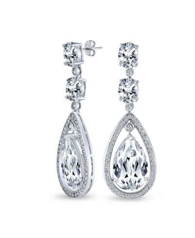 Bling Jewelry Cocktail Cubic Zirconia Large Statement Teardrop CZ Chandelier Earrings