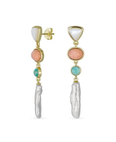 Bling Jewelry многоцветные серьги-подвески с натуральным жемчугом и драгоценными камнями