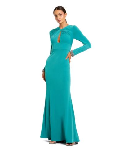 Mac Duggal Женское вечернее платье из джерси с длинным рукавом и перекрученным вырезом