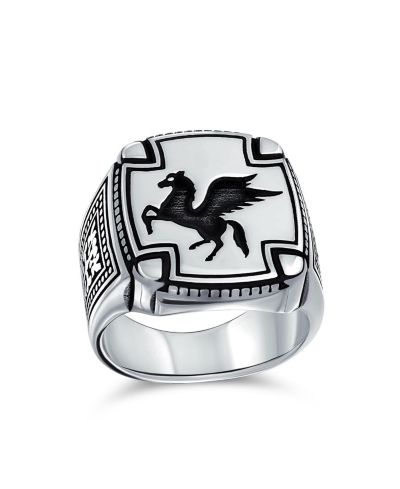 Мужское перстень Bling Jewelry Pegasus Signet, серебро .925, мифический конь