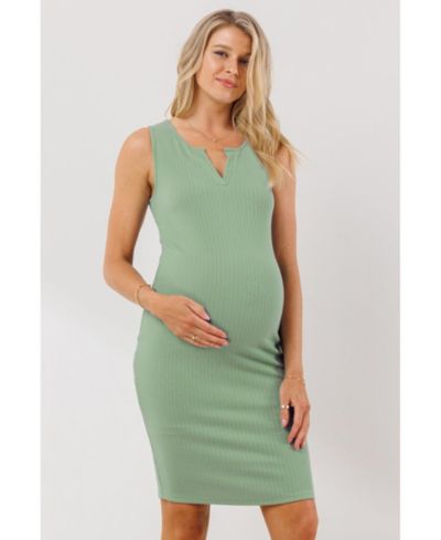 Hello Miz Women's Sleeveless Ribbed Bodycon Mini Dress with Split Neck