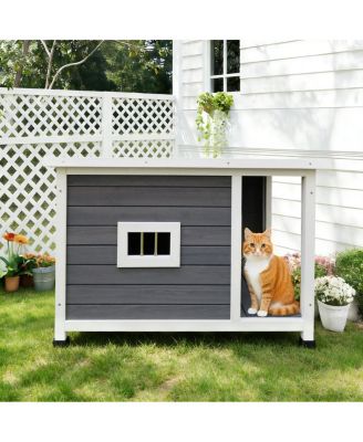 Streamdale Furniture Outdoor Cat House with Waterproof Roof and Sturdy Metal Support