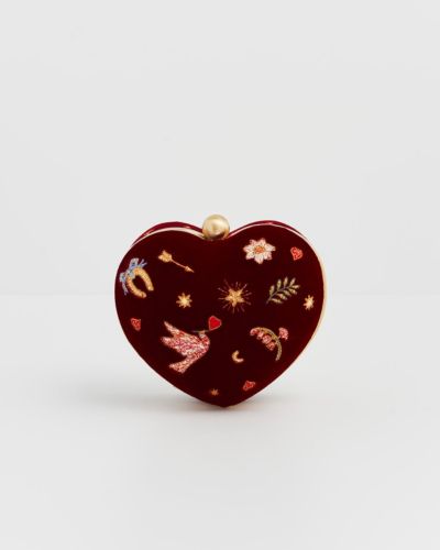 Fable England Women's Velvet Embroidered Heart Jewellery Box