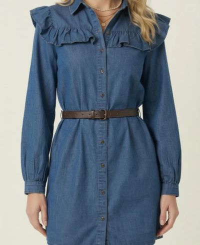 Modenaire Women's Ruffled-Collar Belted Shirt Dress