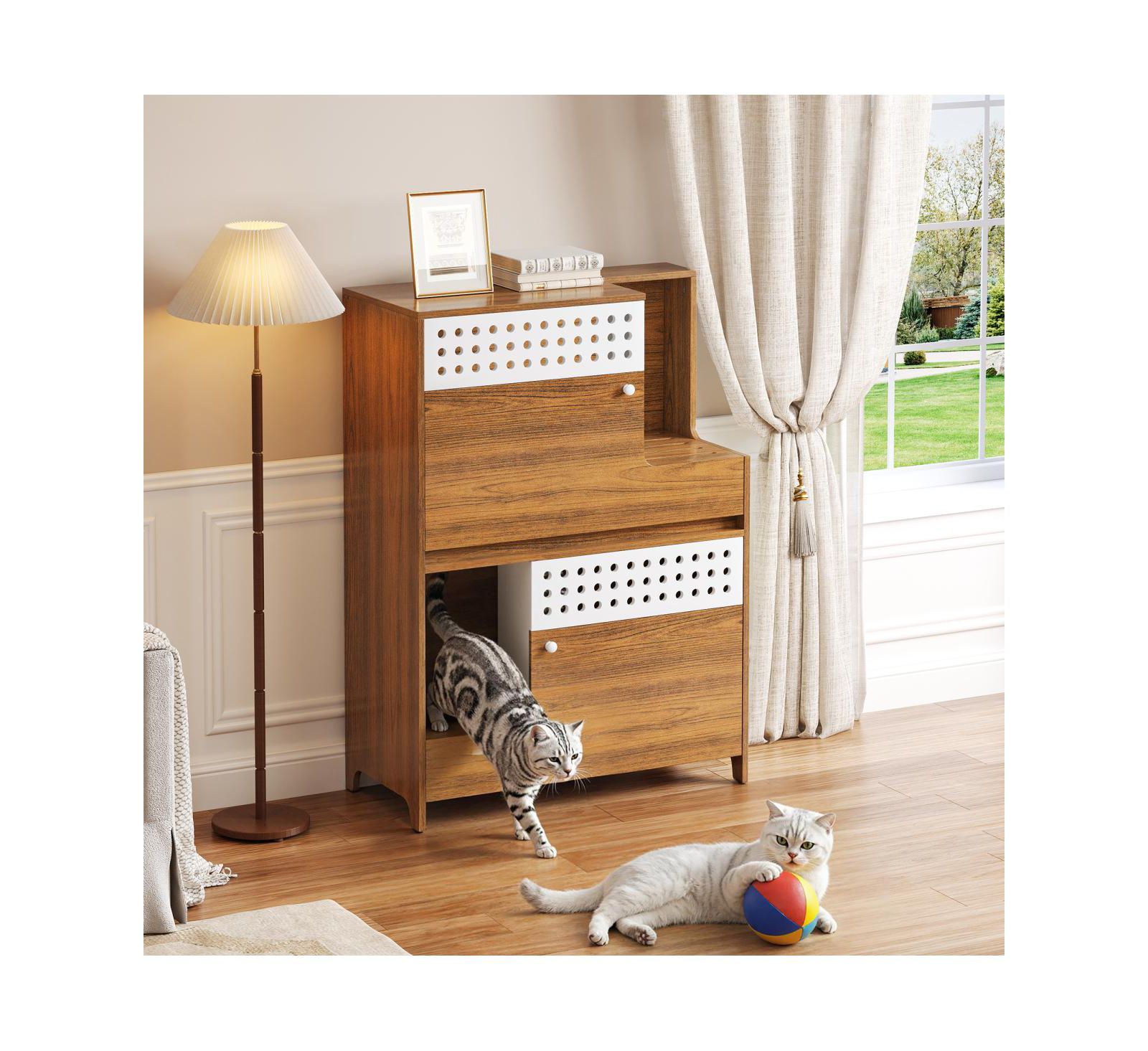 Streamdale Furniture 2-in-1 Cat Litter Box Enclosure Side Table and Cat House