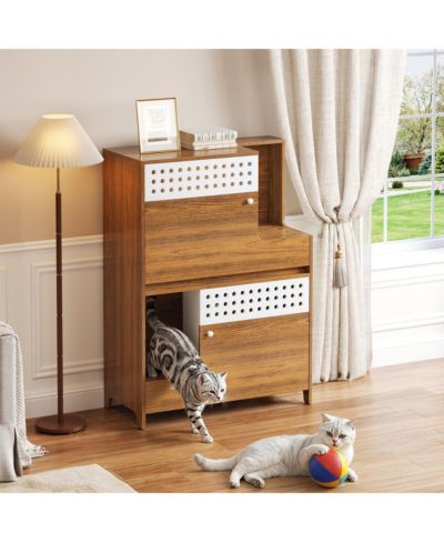 Streamdale Furniture 2-in-1 Cat Litter Box Enclosure Side Table and Cat House