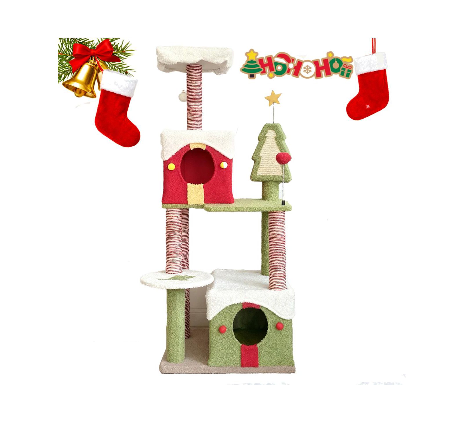 Streamdale Furniture 54-Inch Multi-Level Cat Tree Tower with Dual Condos and Scratching Posts