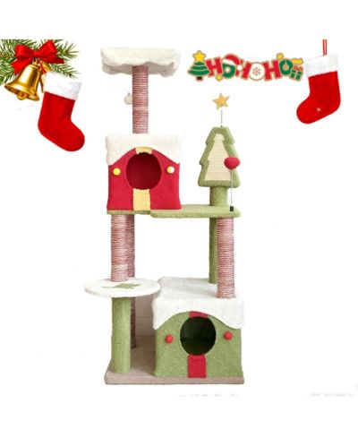 Streamdale Furniture 54-Inch Multi-Level Cat Tree Tower with Dual Condos and Scratching Posts