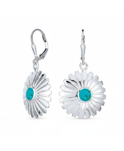 Серьги Bling Jewelry Western Style Natural Turquoise Dangle Flower Medallion 925 Sterling Silver Leverback