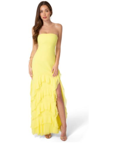 Bebe Women's Strapless Cascade Ruffle Chiffon Maxi Dress