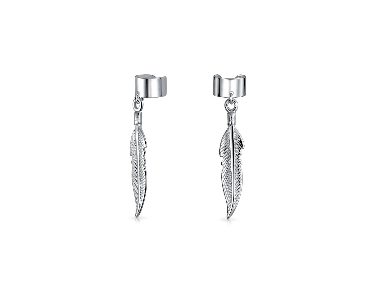 Bling Jewelry Серьги-каффы с перьями и листьями из стерлингового серебра.925