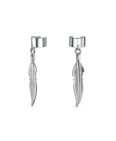 Bling Jewelry Серьги-каффы с перьями и листьями из стерлингового серебра.925