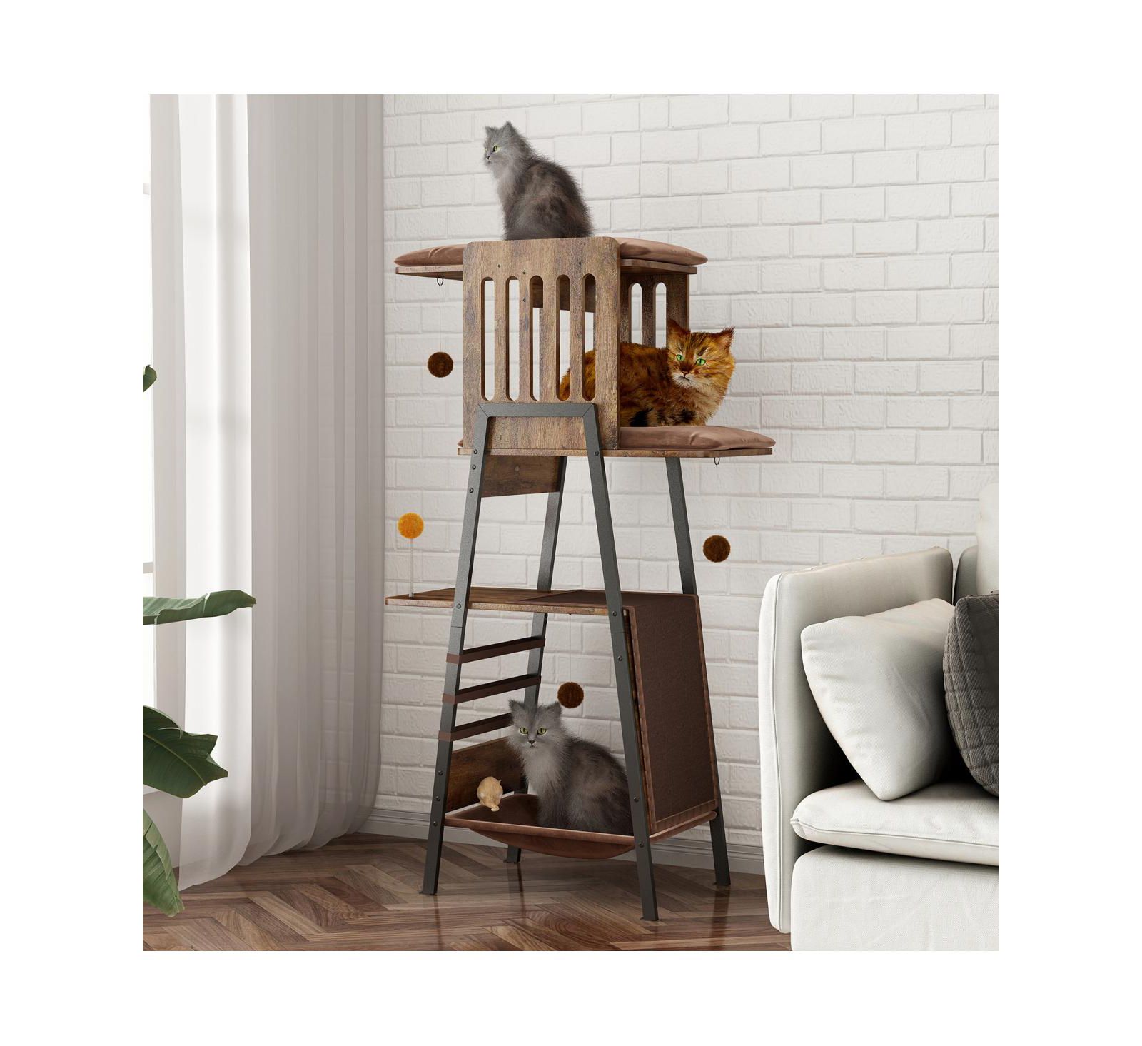 Streamdale Furniture 58-Inch Modern Cat Tree for Large Cats with Scratching Board and Hammock