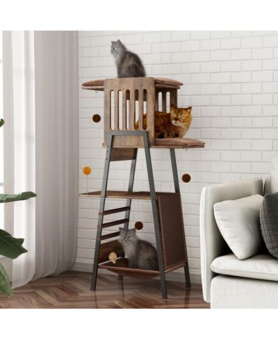 Streamdale Furniture 58-Inch Modern Cat Tree for Large Cats with Scratching Board and Hammock