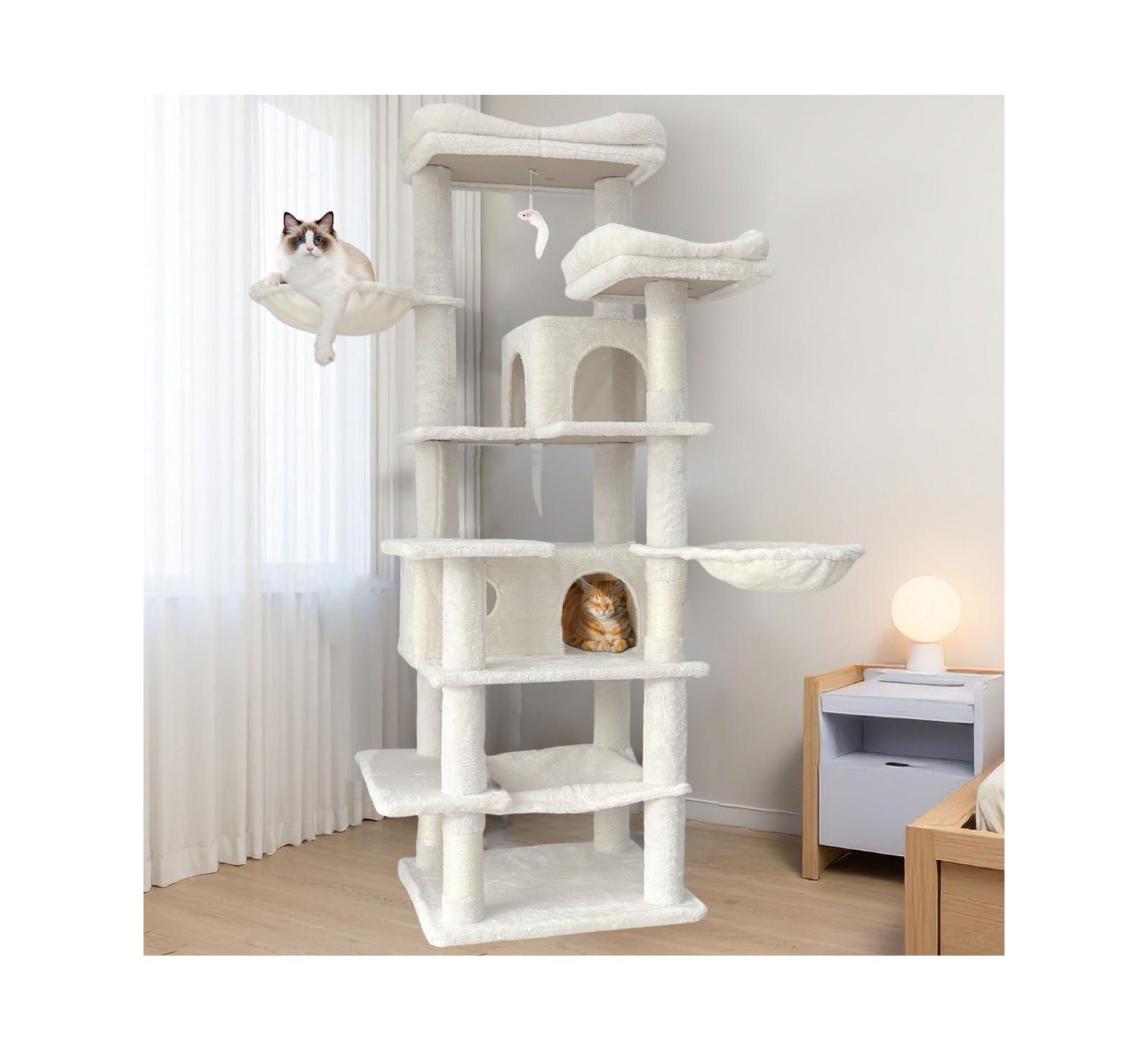 Streamdale Furniture 68in Multi-Level Cat Tree with Hammocks, Cave, and Scratching Posts