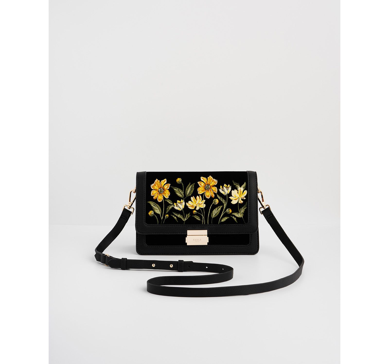 Fable England Women's Botanical Velvet Embroidered Foldover Bag