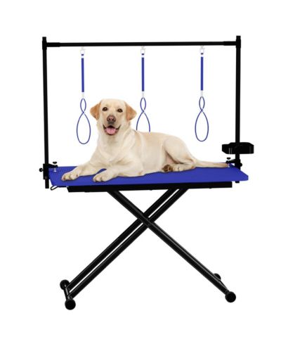 Streamdale Furniture 47 Inch  X Lift Foldable Dog Grooming Table with Adjustable Arms and Organizer