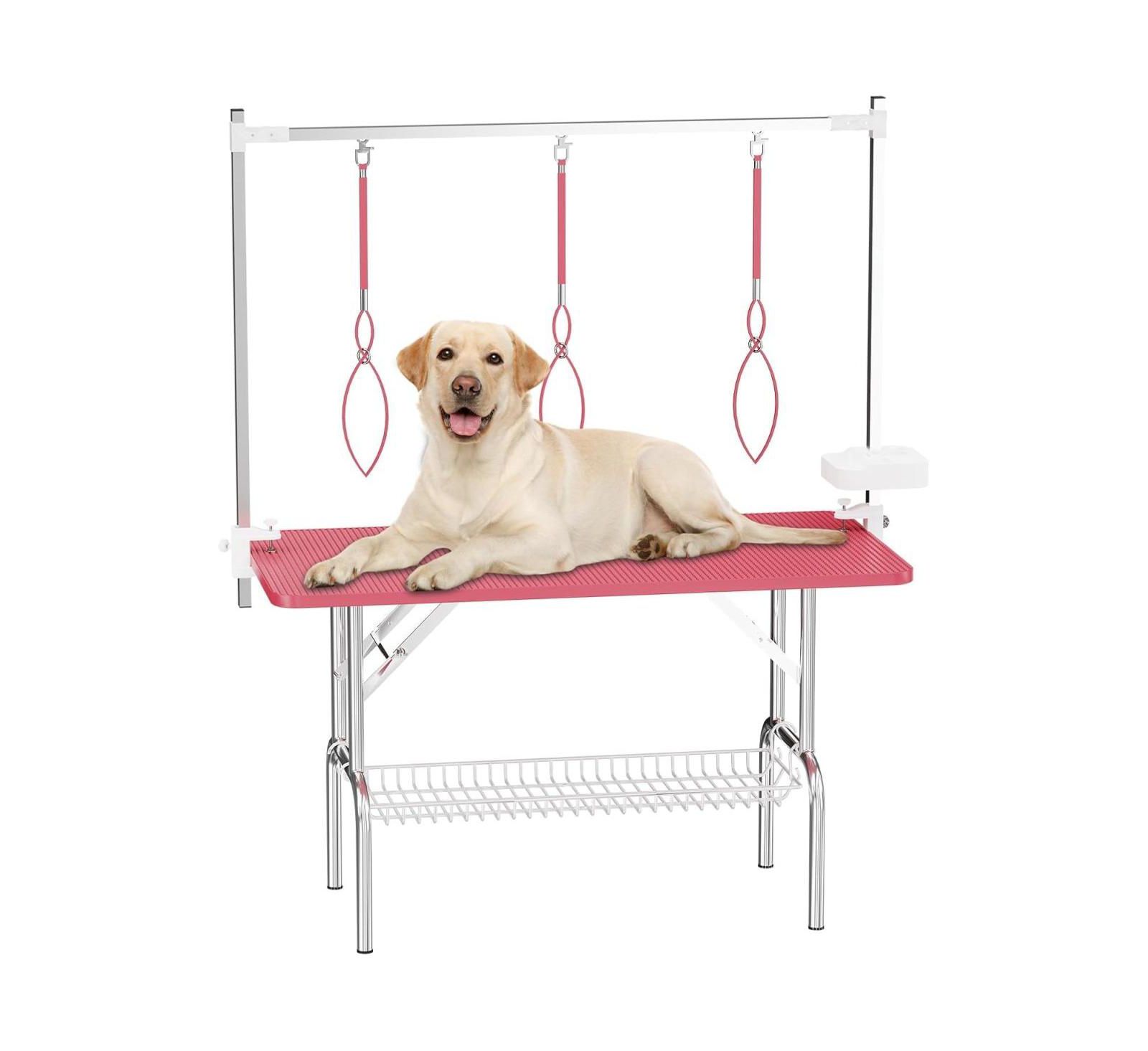 Streamdale Furniture 47 Inch Foldable Pet Grooming Table with Adjustable Arm and Storage Tray