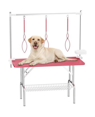 Streamdale Furniture 47 Inch Foldable Pet Grooming Table with Adjustable Arm and Storage Tray