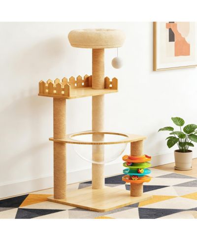 Streamdale Furniture современное деревянное кошачье дерево с когтеточками из сизаля, домиком и акриловым гамаком, 39.3"
