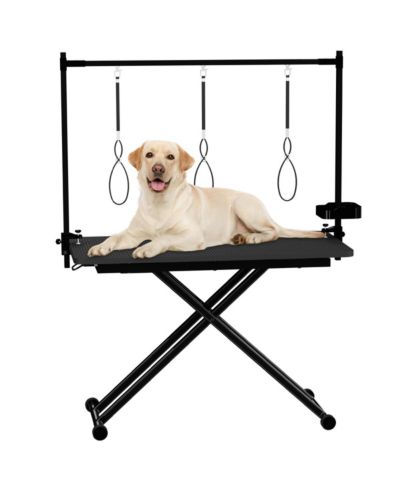 Streamdale Furniture 47 Inch Large Foldable X Lift Dog Grooming Table with Adjustable Arms and Organizer