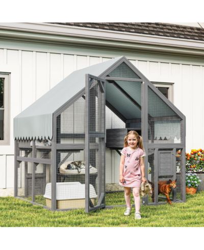 Streamdale Furniture Large Wooden Outdoor Cat Enclosure with Platforms, Resting Boxes, and Canopy