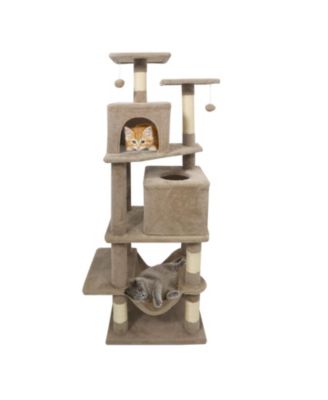 Gymax 57'' Cat Tree for Indoor Cats with Dual Condos Hammock Sisal Scratching Posts